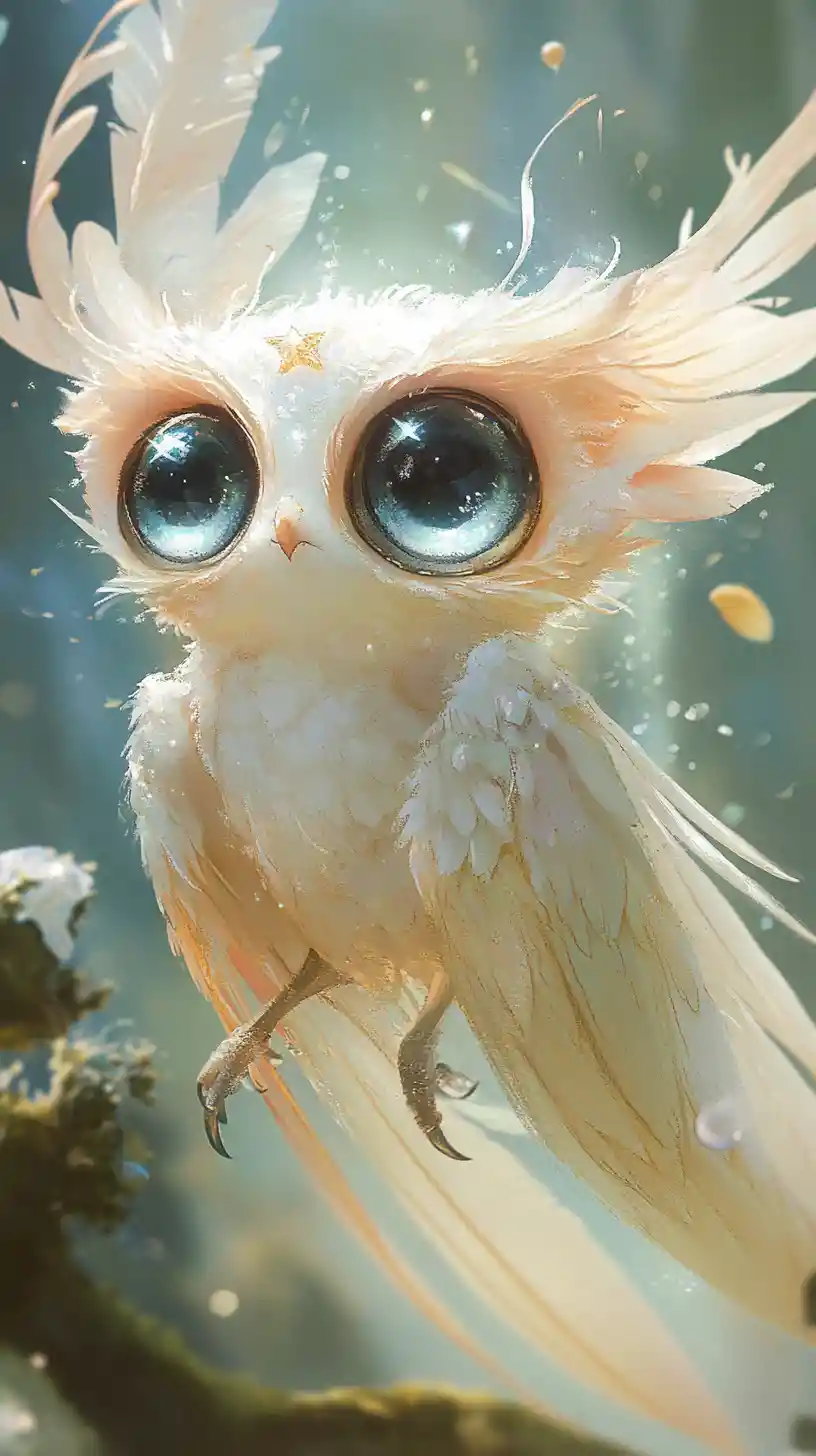 Whimsical watercolor creature with bright starry eyes