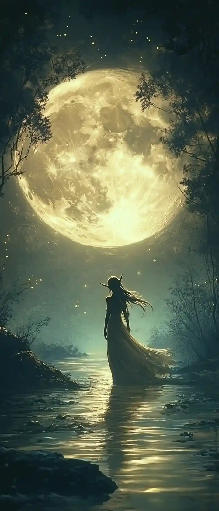 Midnight elf bathing in the glow of a golden moon