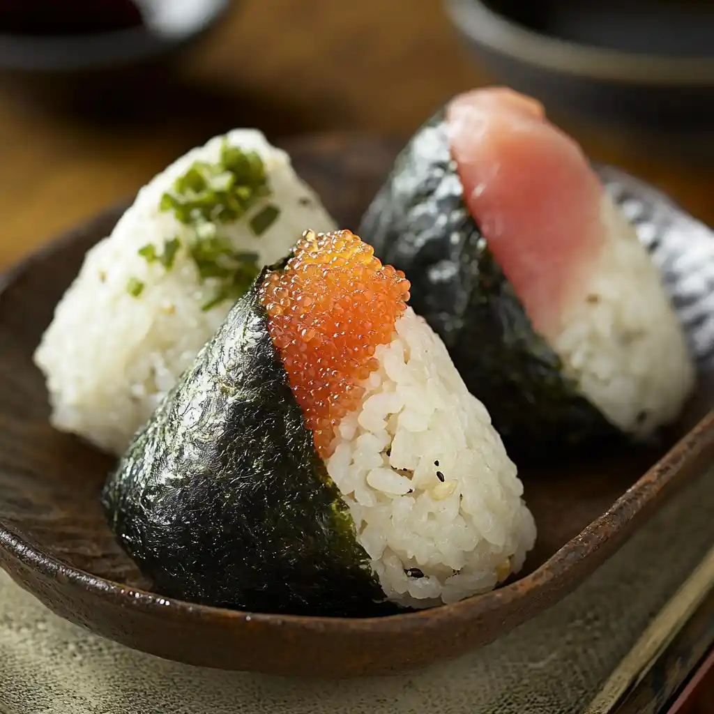Japanese Rice Balls Wrapped In Dark Green Nori Seaweed