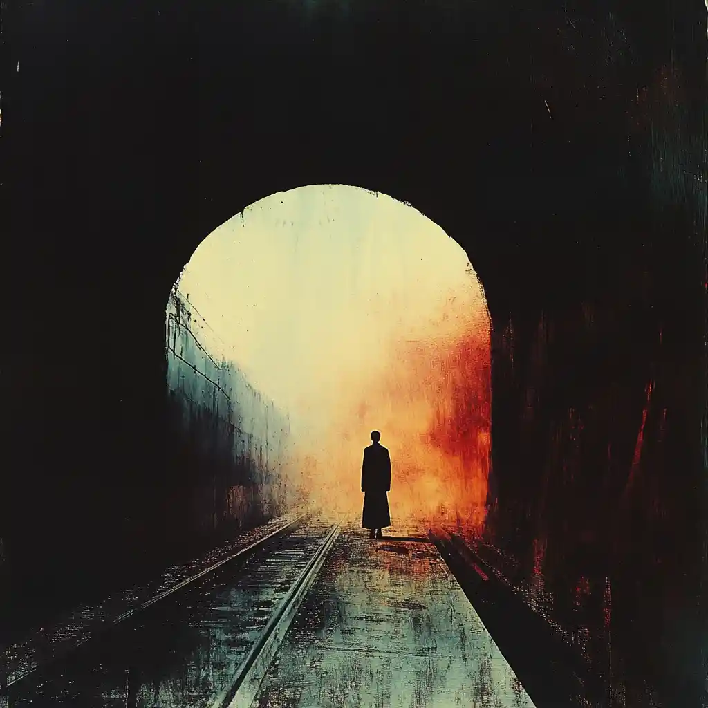 Dadaist minimalist collage of an old surreal railway