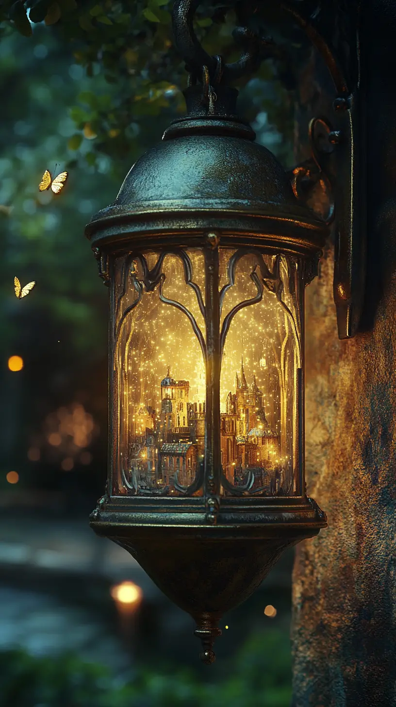 Mystical antique lantern with glowing miniature city