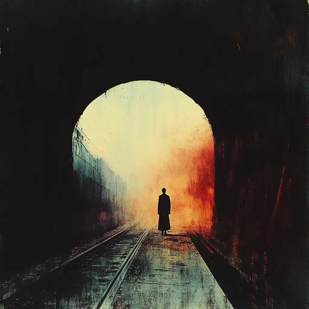 Dadaist minimalist collage of an old surreal railway