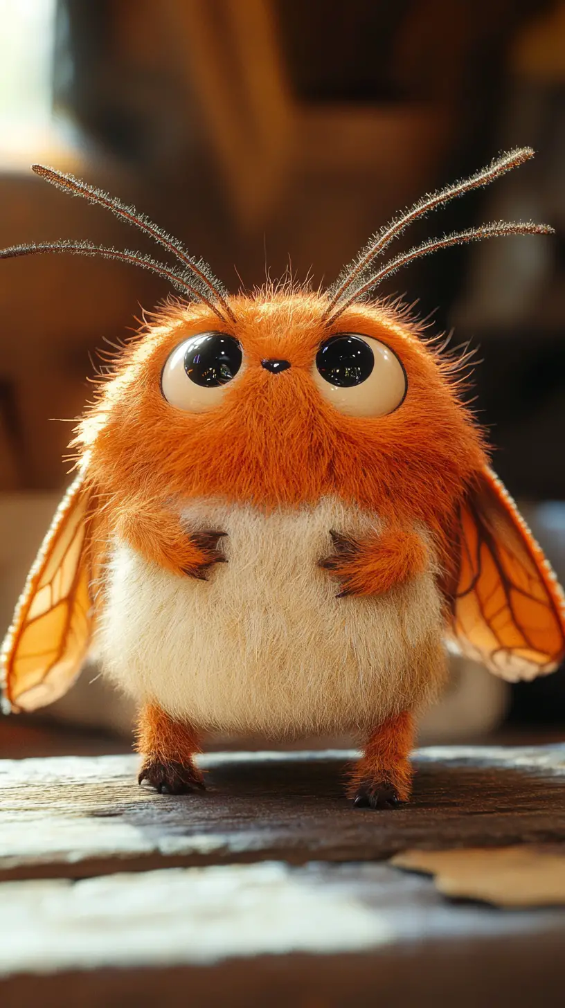 Cute fluffy moth dragging a fur coat home
