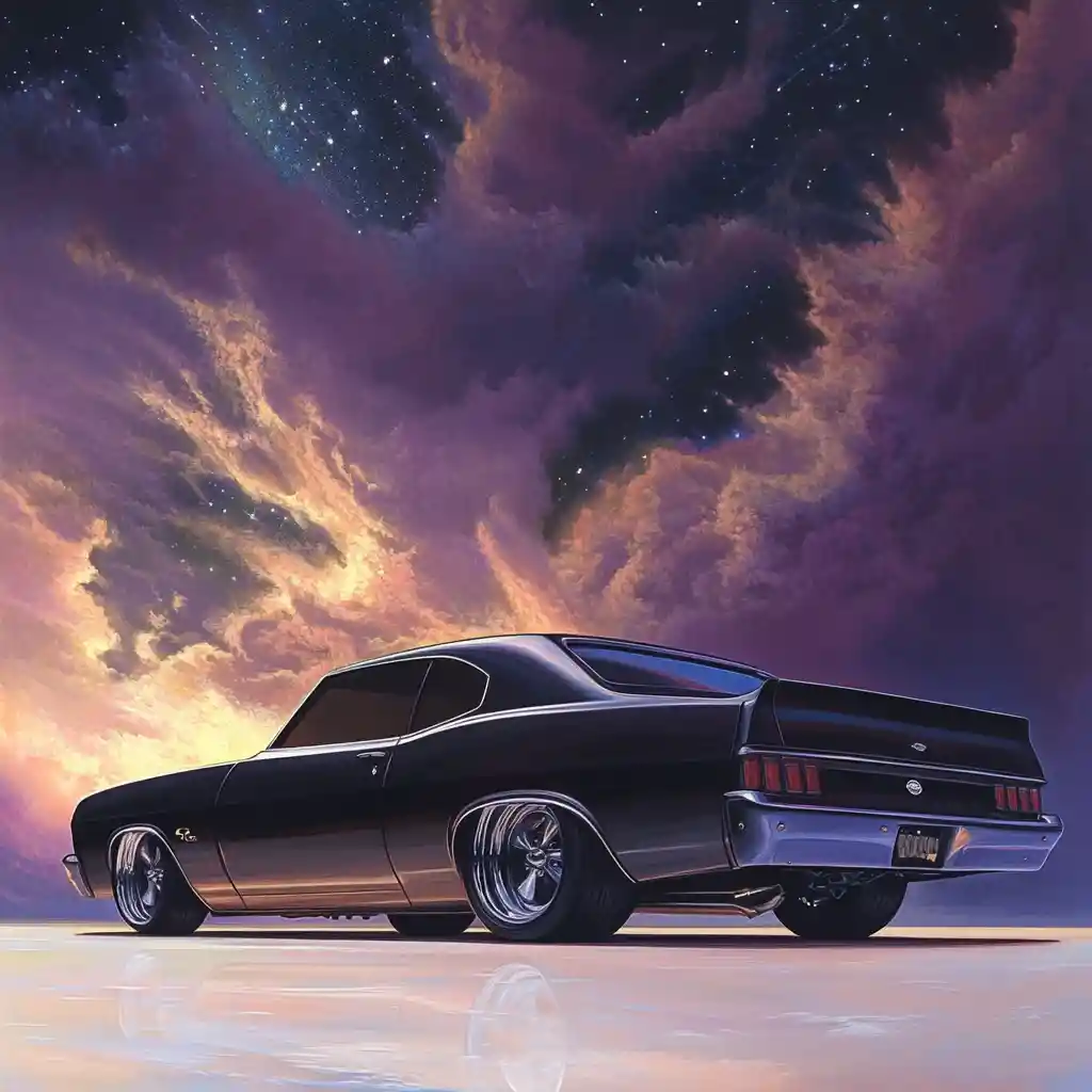Mattschwarzer Chevy Nova von 1971 mit breiten hinteren Rennreifen