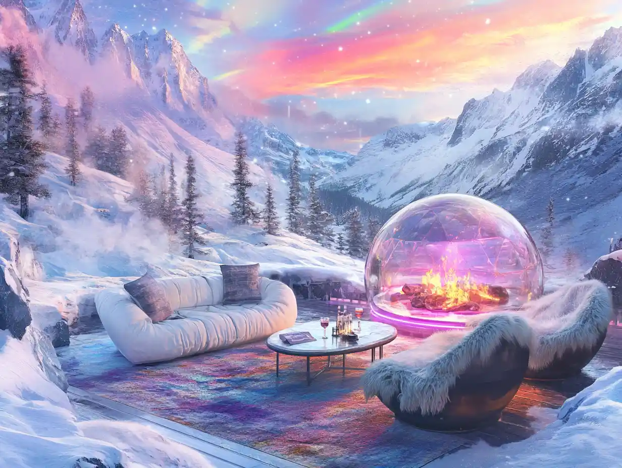 Luxurious Mountain Deck Lounge With Glass Dome And Hot Tub