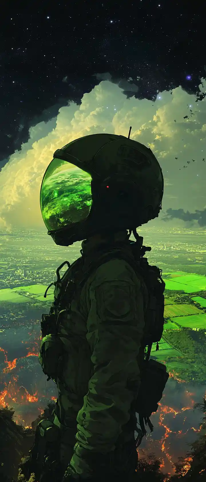Anime mecha pilot gazing into the vast cosmic void