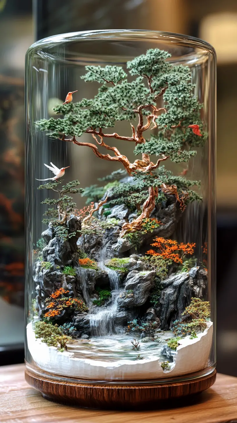Miniature fantasy landscape crafted inside a delicate egg shell