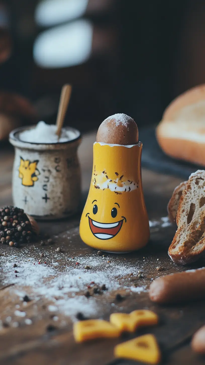 Laughing Sausage Sitting In A Mustard Glass On Table