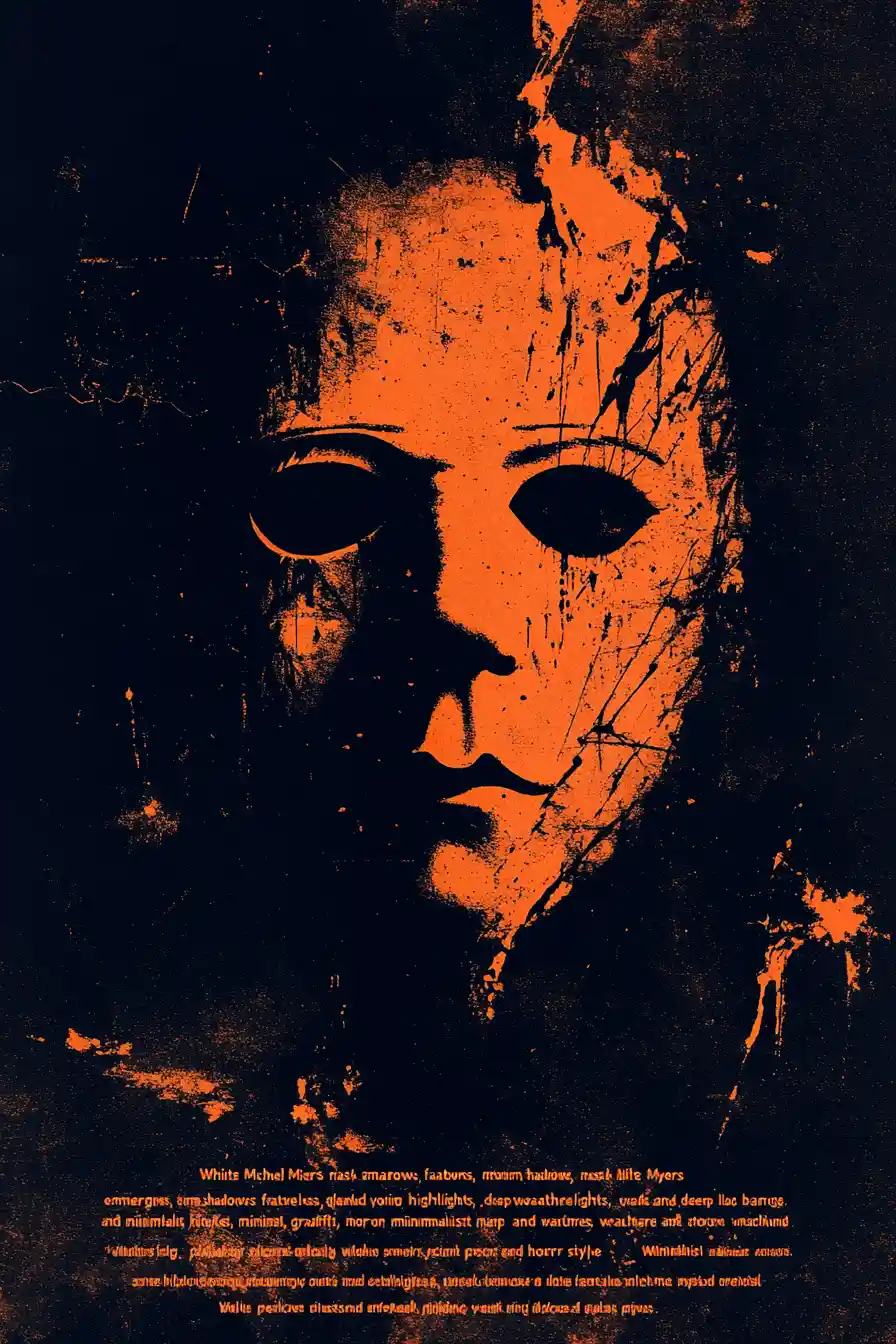 White horror mask emerging from deep black shadow