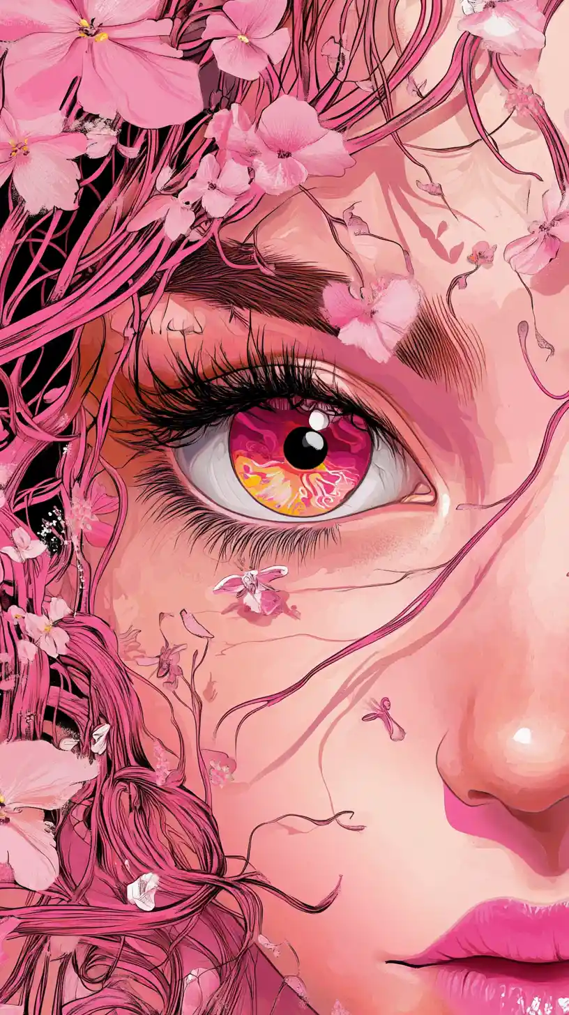 Close up girl portrait with floral fashion illustration