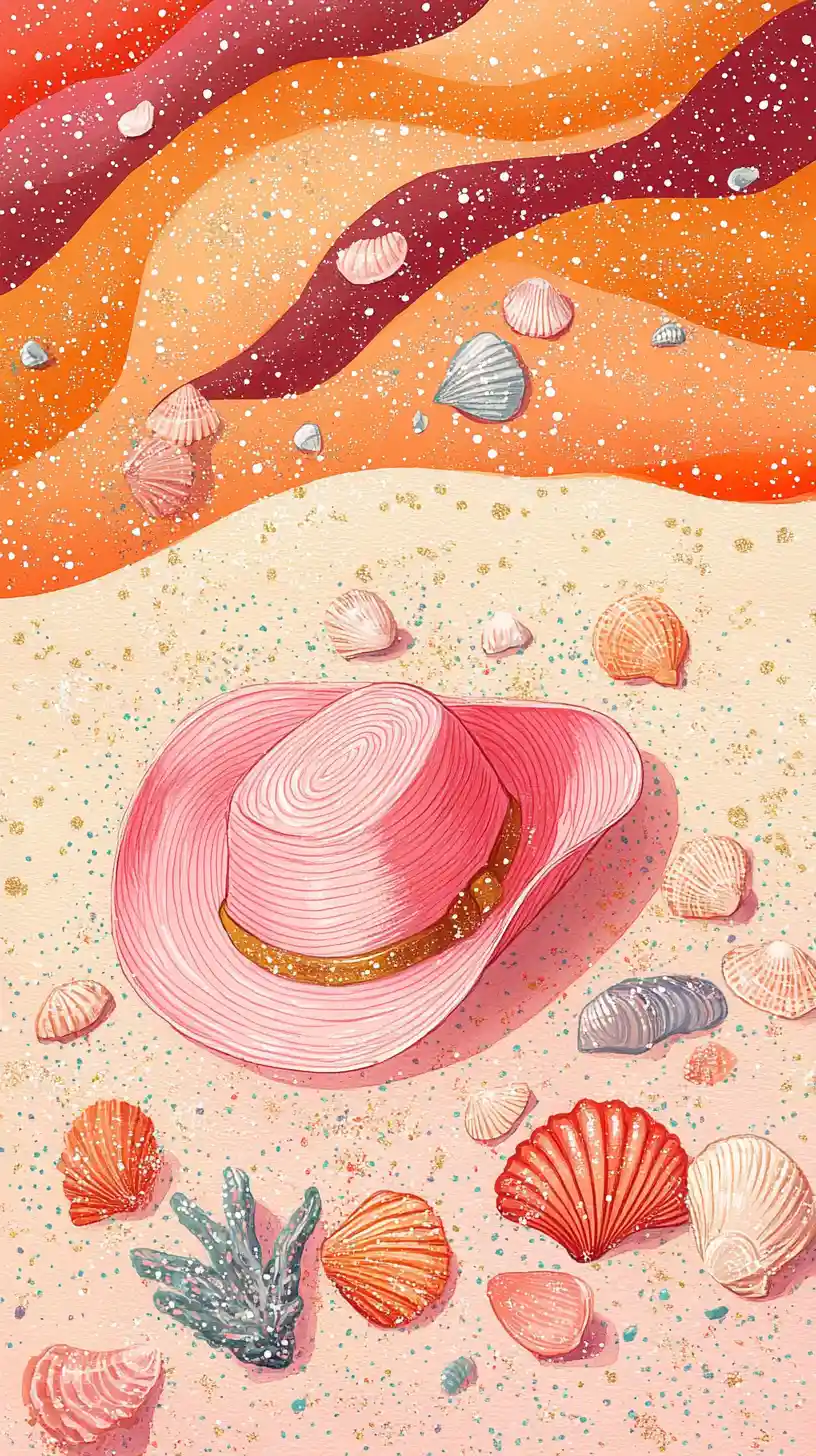 Gouache cowgirl hat on sandy beach with sparkles
