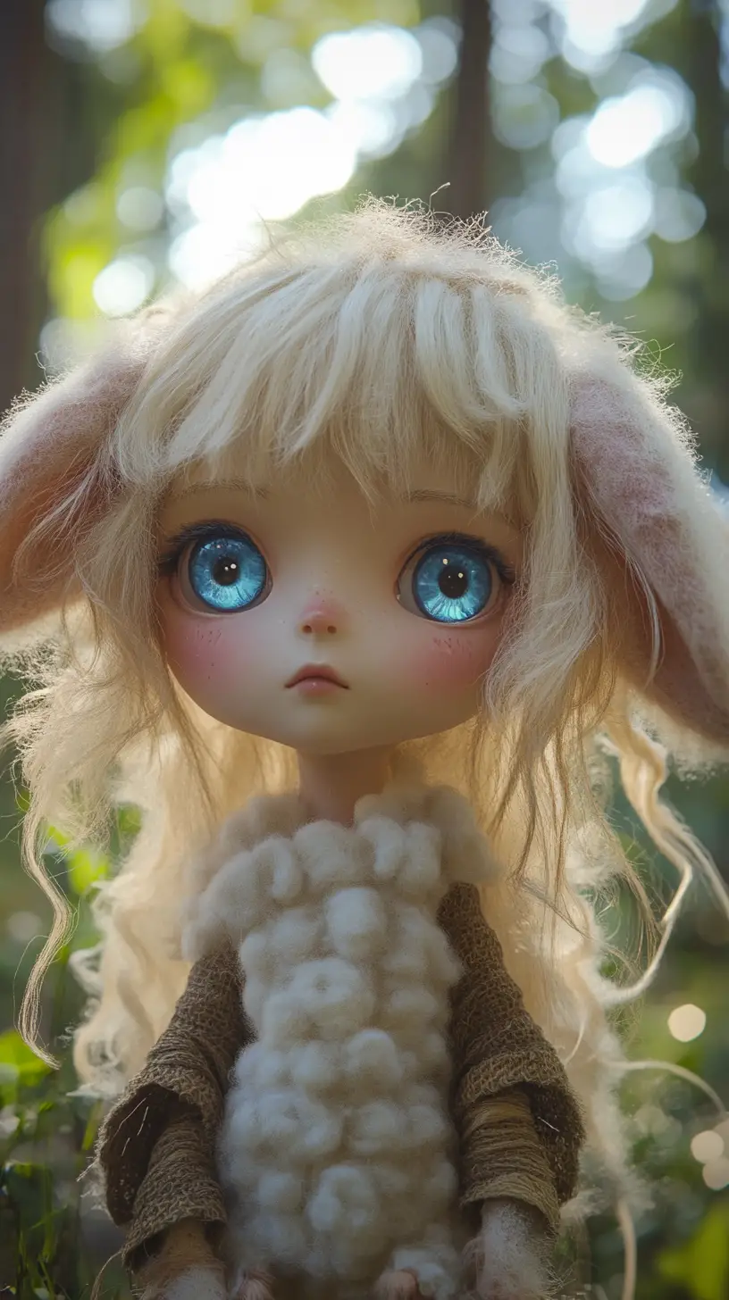 Cute chibi sheep girl in a sunlit forest clearing