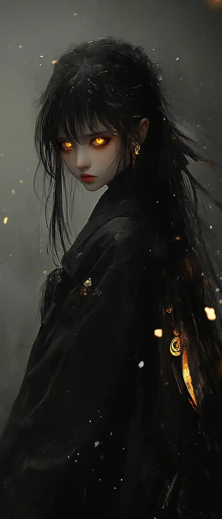 Melancholic fantasy girl with glowing golden eyes