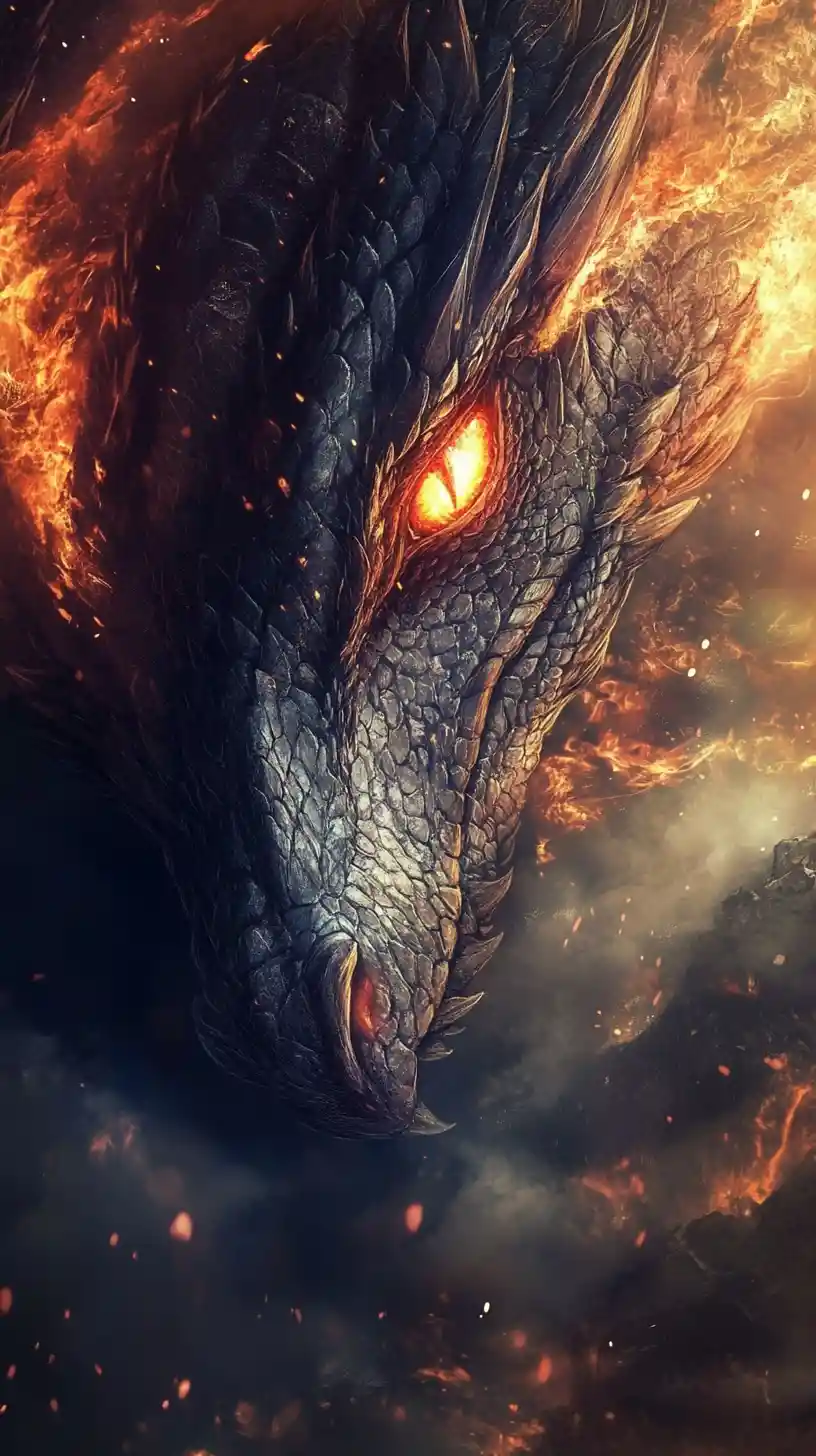 Mythical dream creature with scales and burning eyes