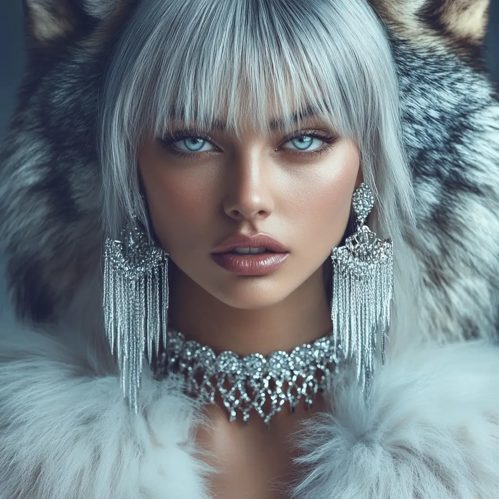 Fierce beauty portrait with wolf inspired hair and jewelry