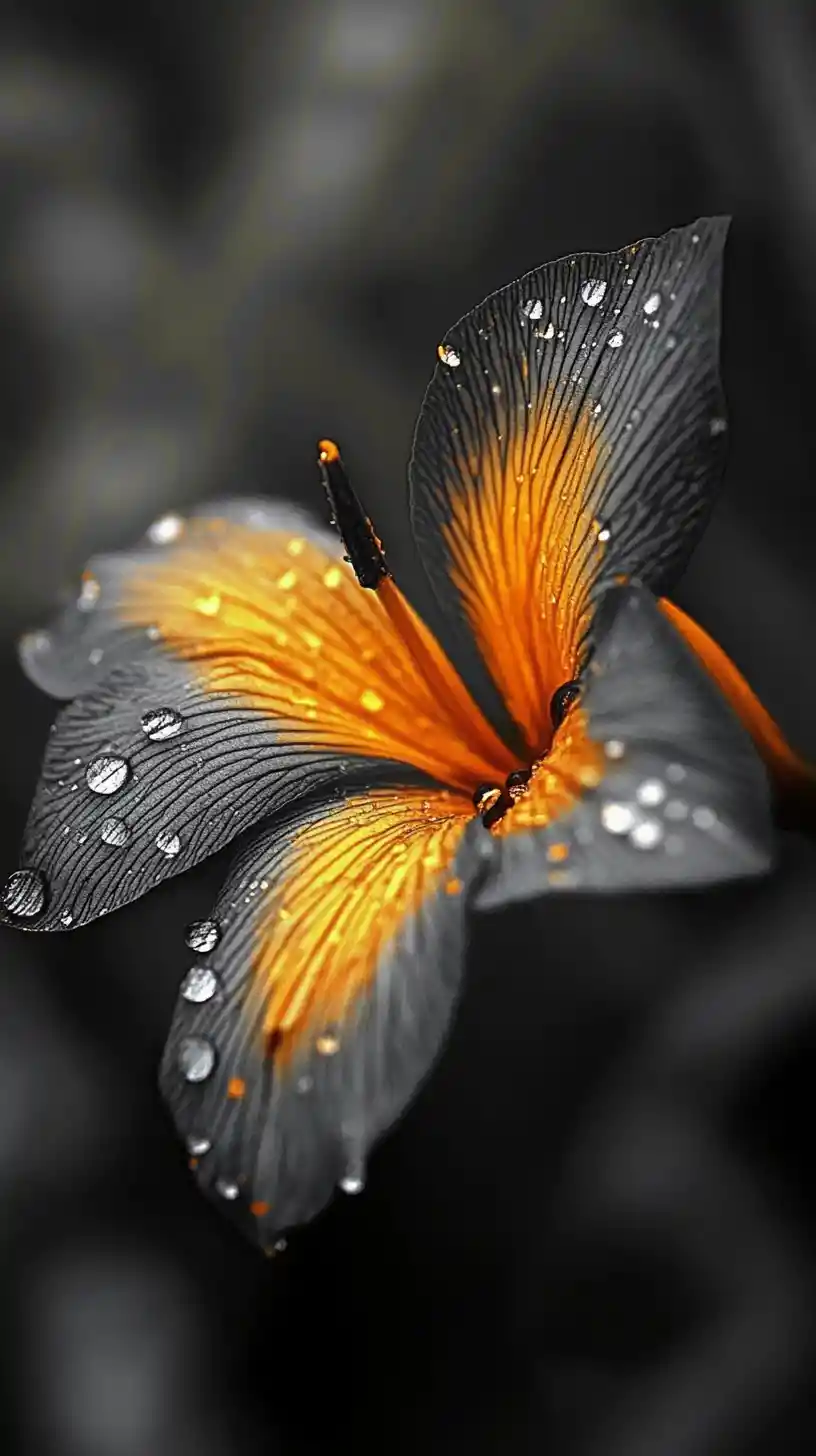 Close up of a vivid yellow flower petal in rain