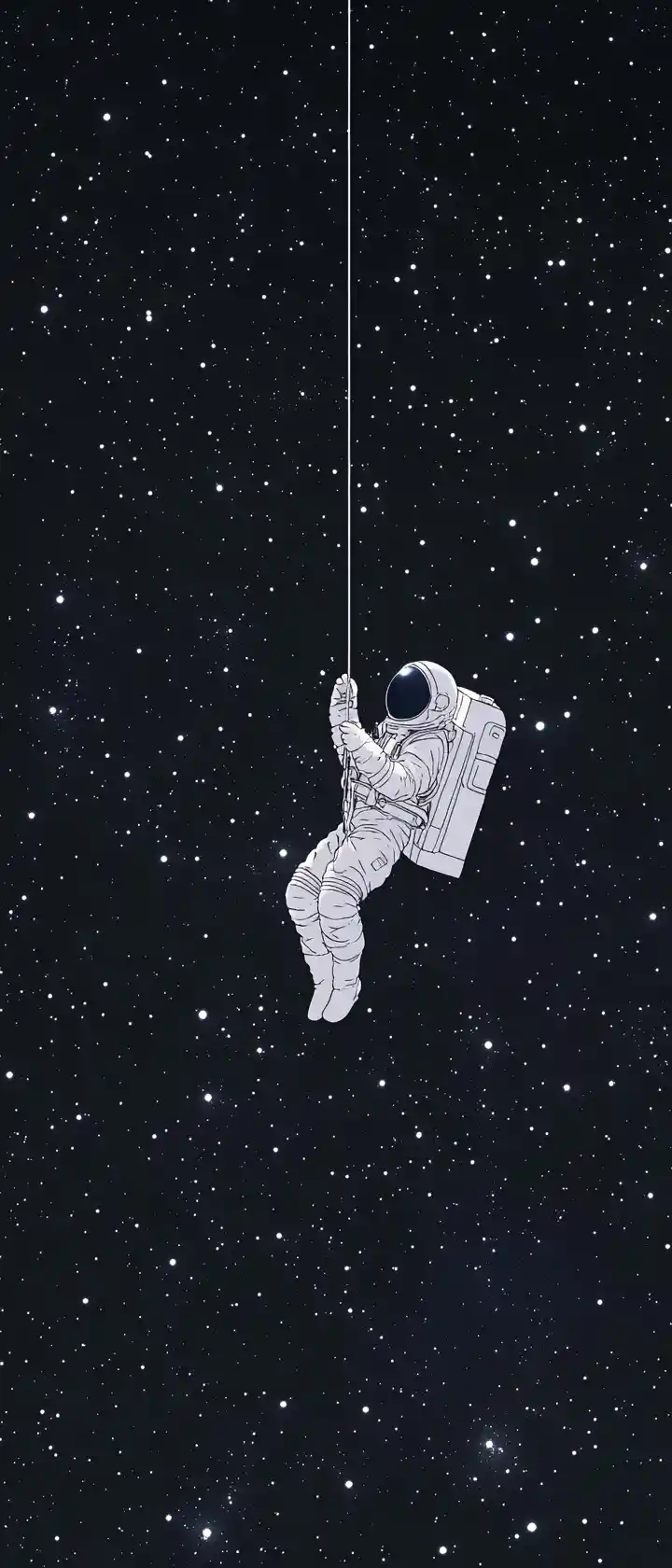 Astronaut drifting away from ship in silent starry space