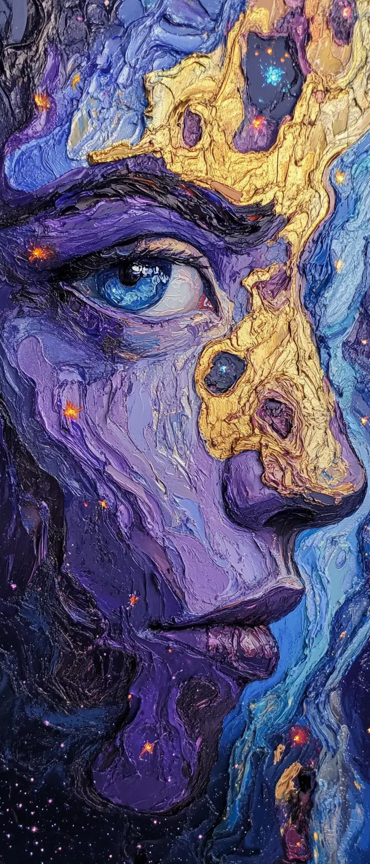 Face Emerging From A Cosmic Sea In Expressive Color
