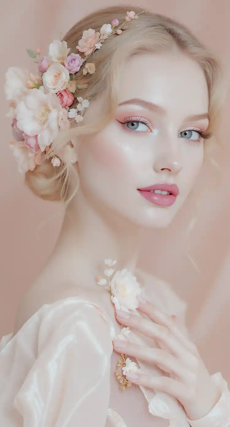 Elegant Russian woman in pastel high fashion portrait