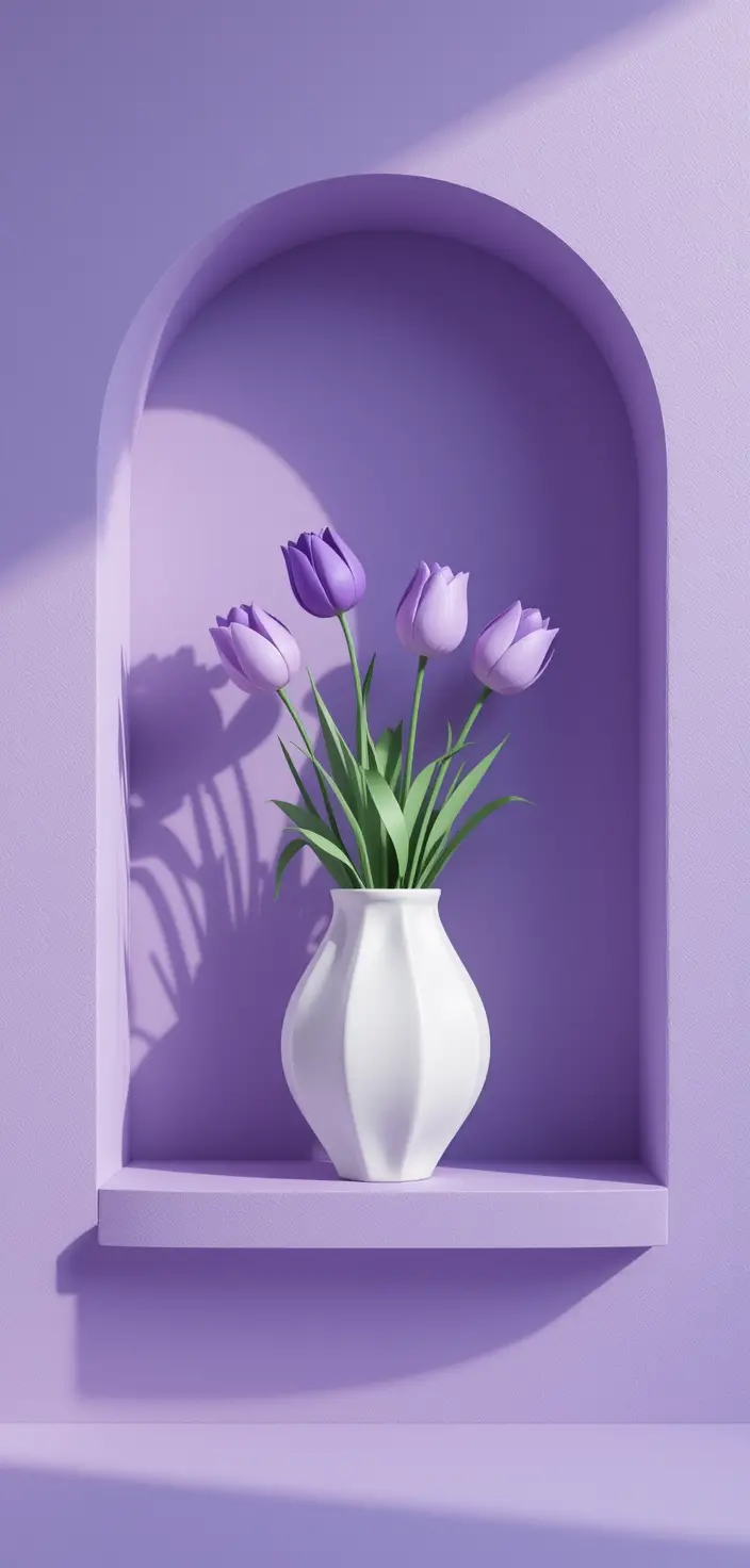 3d circular niche with pastel vase and tulips illustration