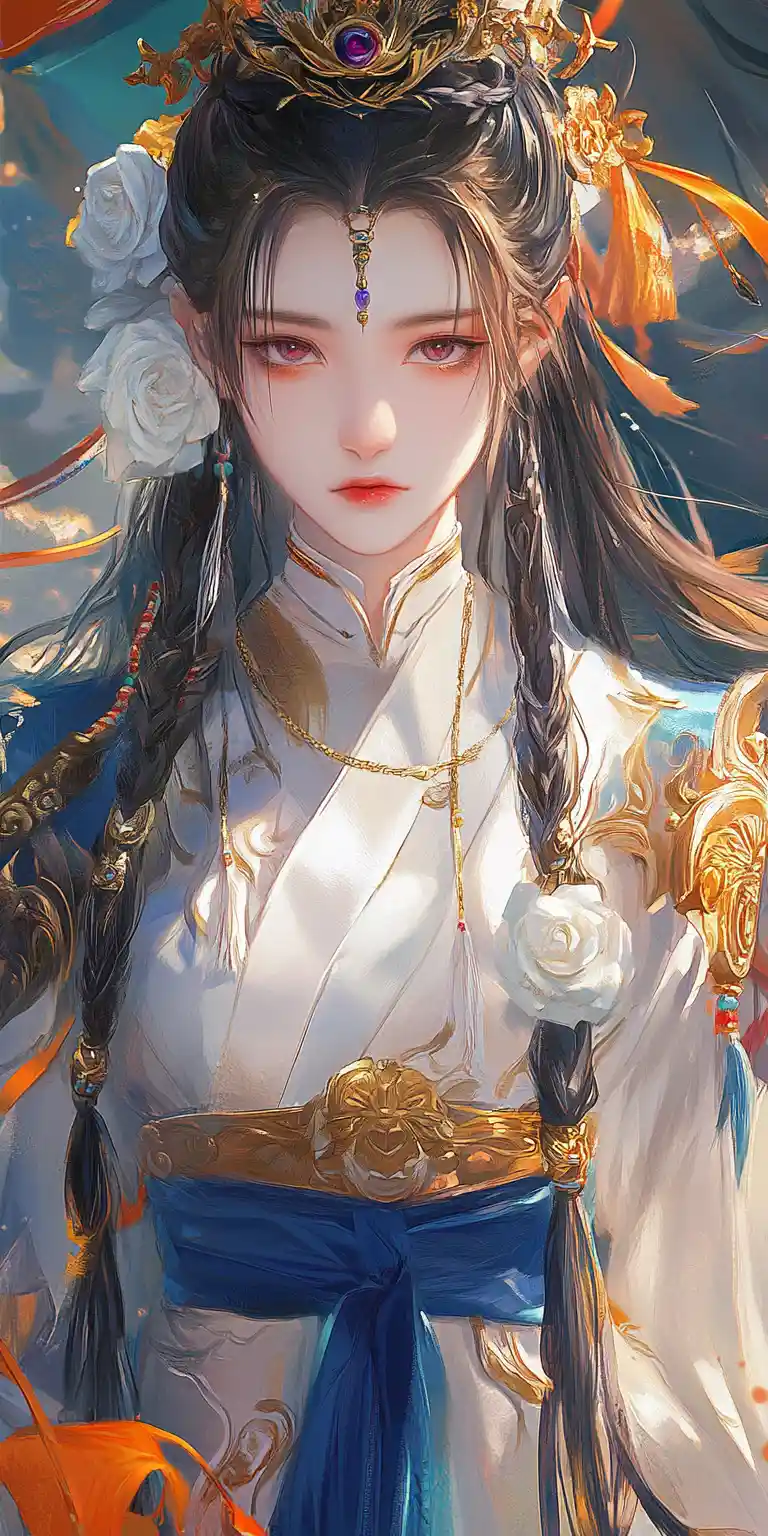 Golden haired armored anime girl in a medieval camp