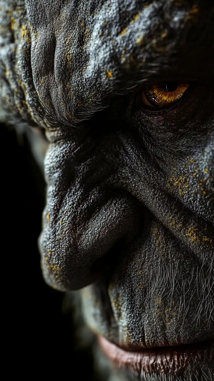 Atmospheric close up portrait of a half orc figure