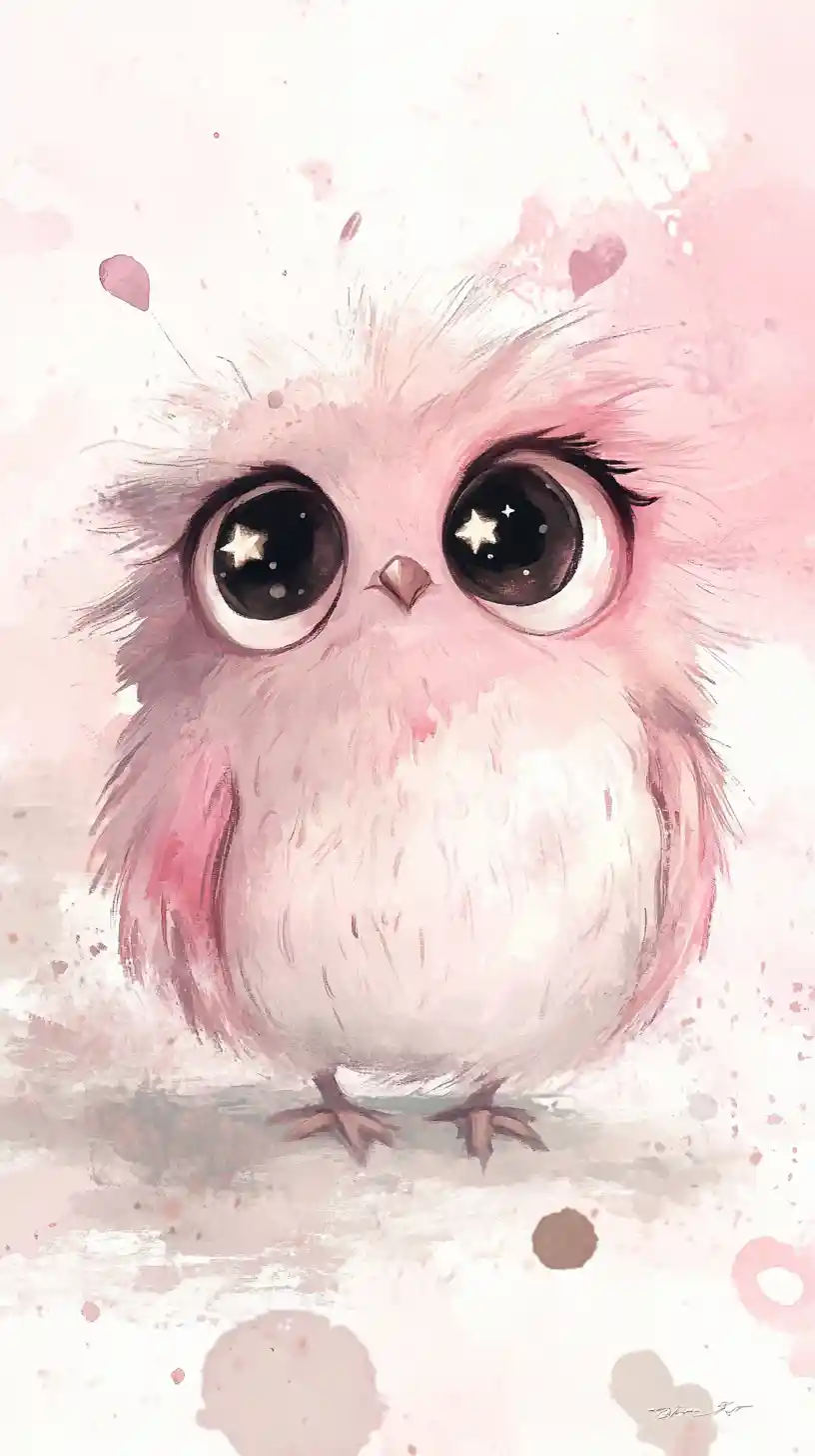 Whimsical watercolor creature with bright starry eyes