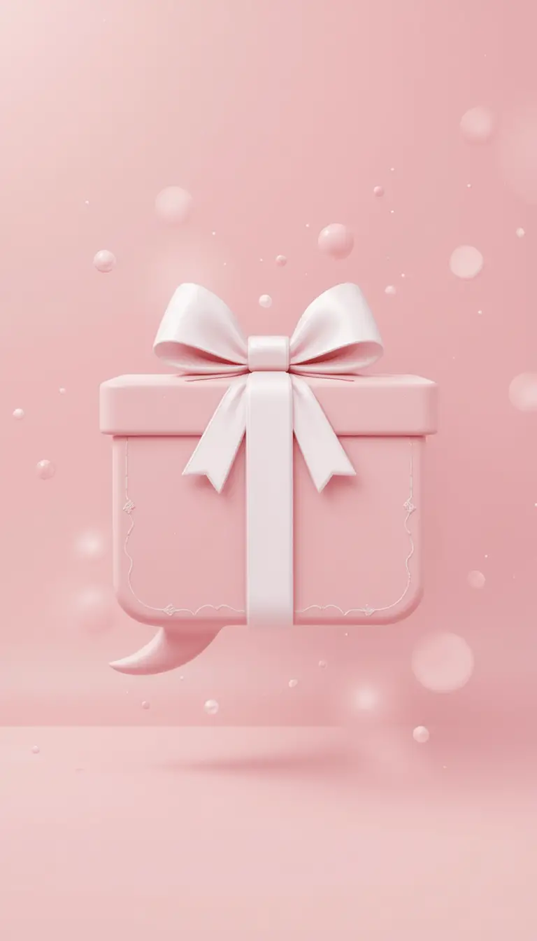 Blush Pink 3D Gift Box Icon With Speech Bubble