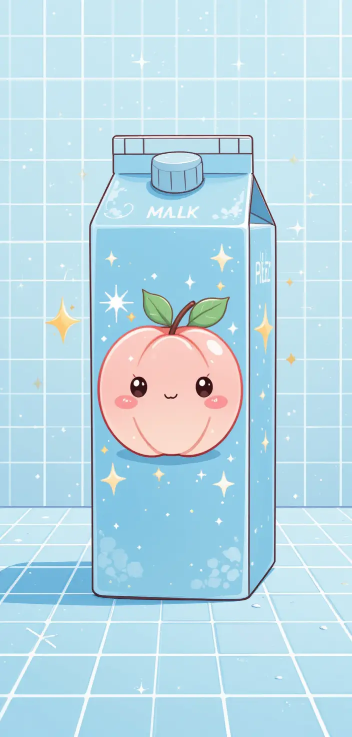 Cute pastel milk carton with kawaii peach illustration