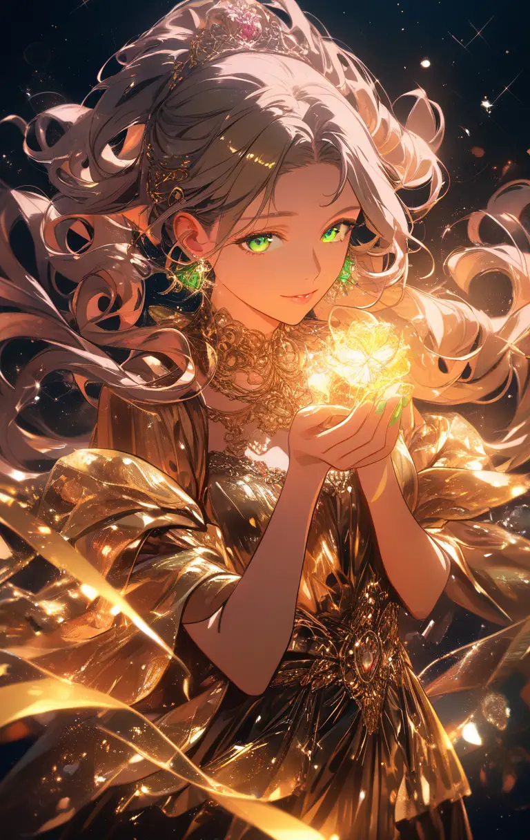 Anime girl framing her face with glowing light