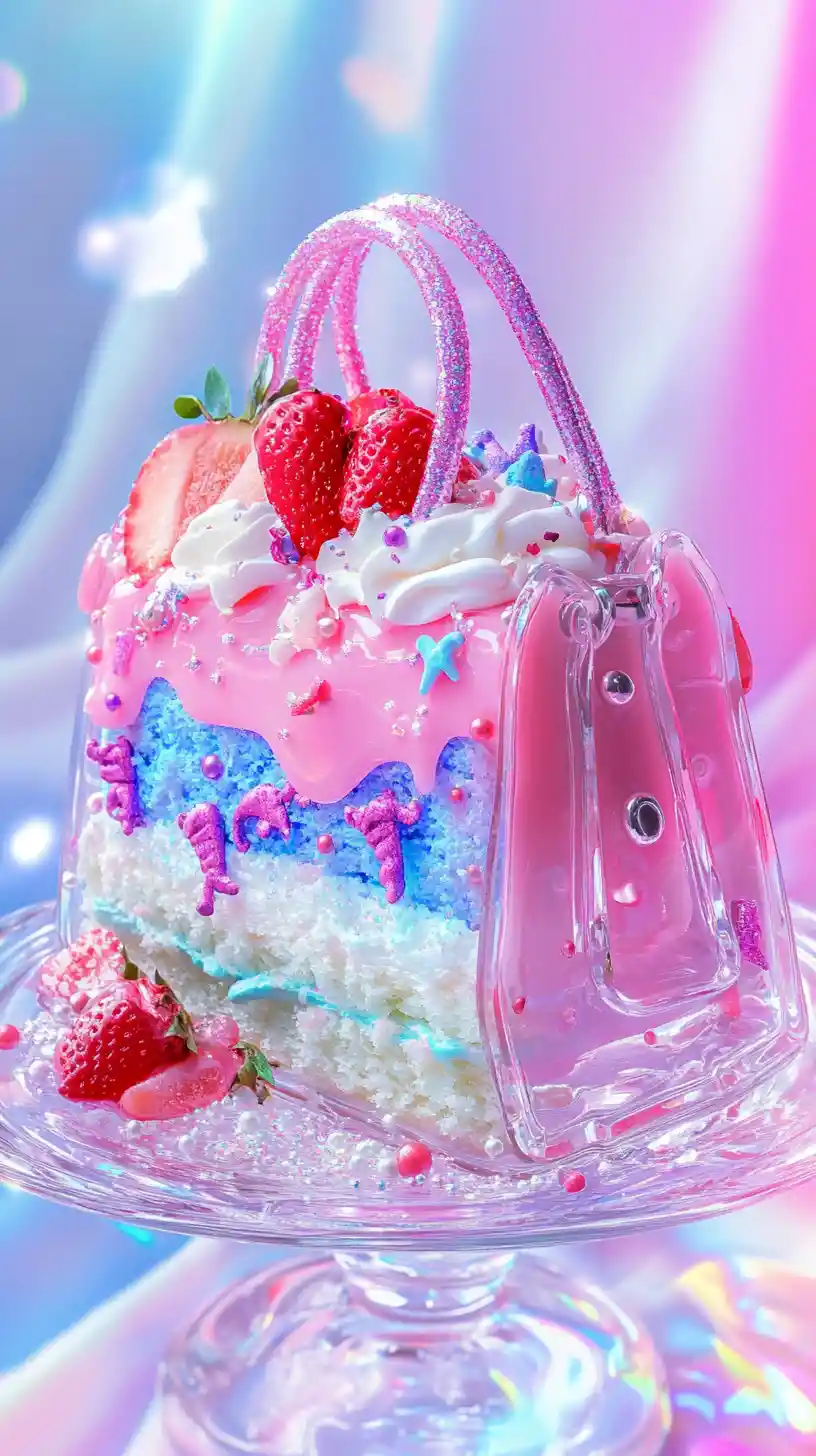 Verspielte Pastell-Dessert-Handtasche mit Früchten und Sahne