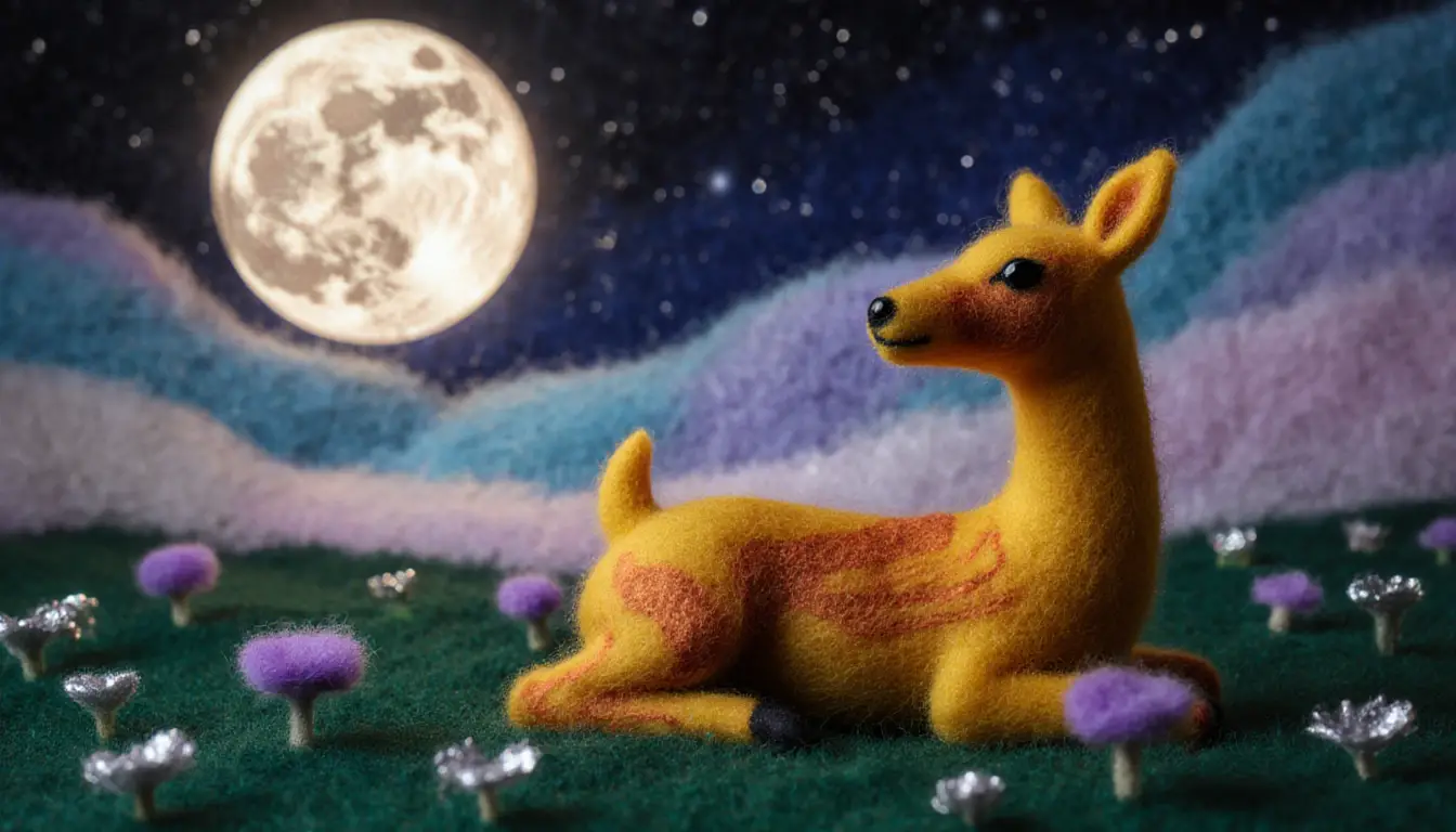 Felt trumpet in a mystical moonlit wool landscape