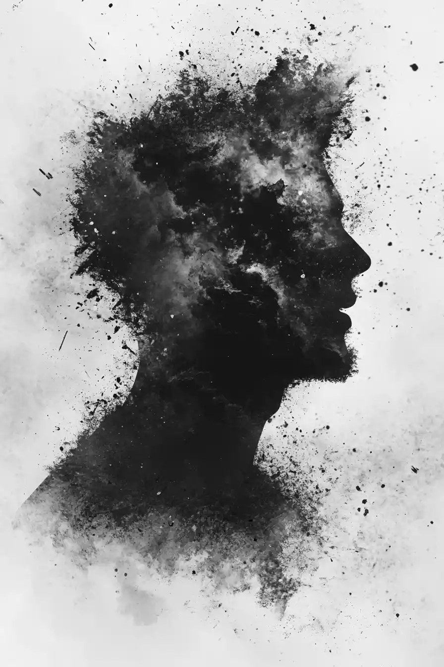 Abstract distorted human figure in misty grainy colors