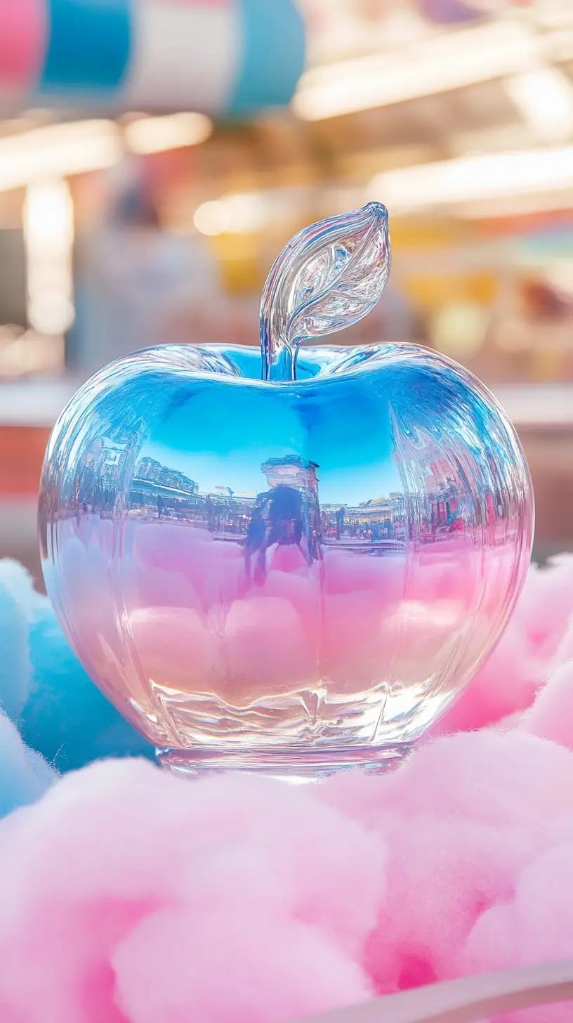 Glass Apple On Cotton Candy Table At A Summer Fair