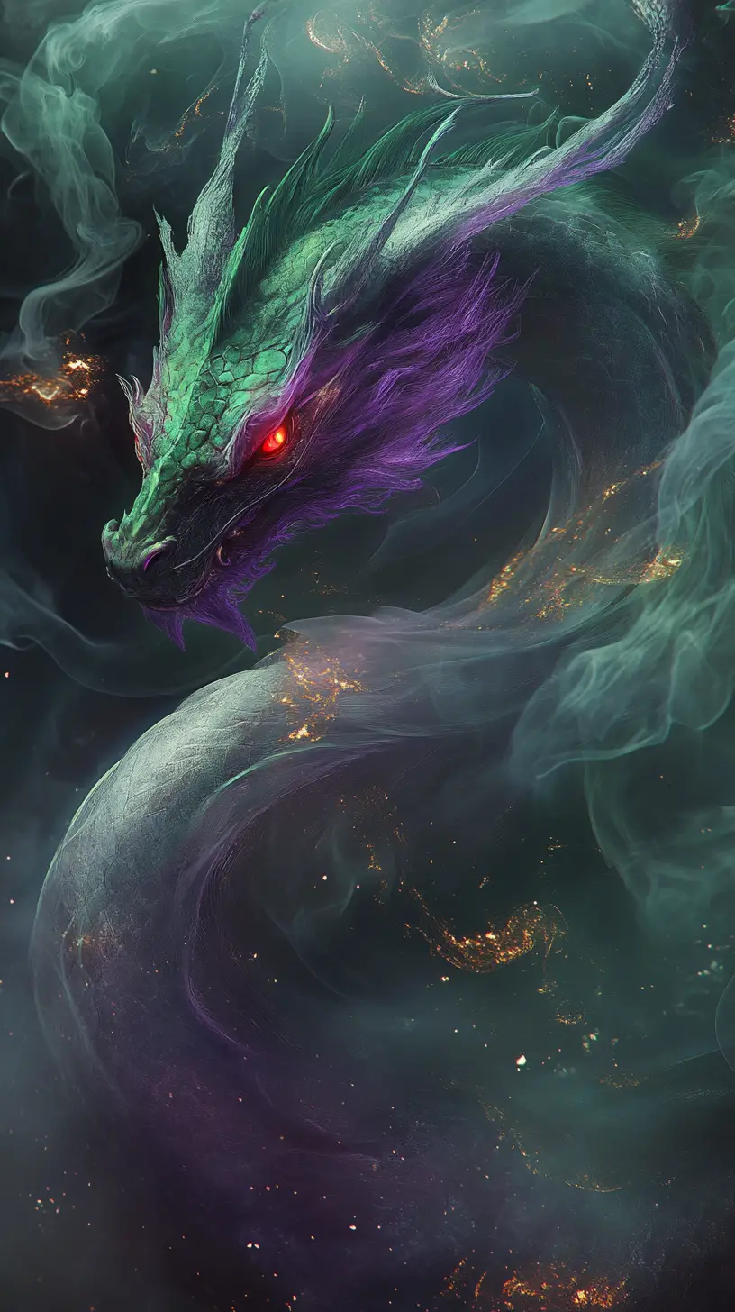Ethereal Smoke Dragon In Purple And Green Haze