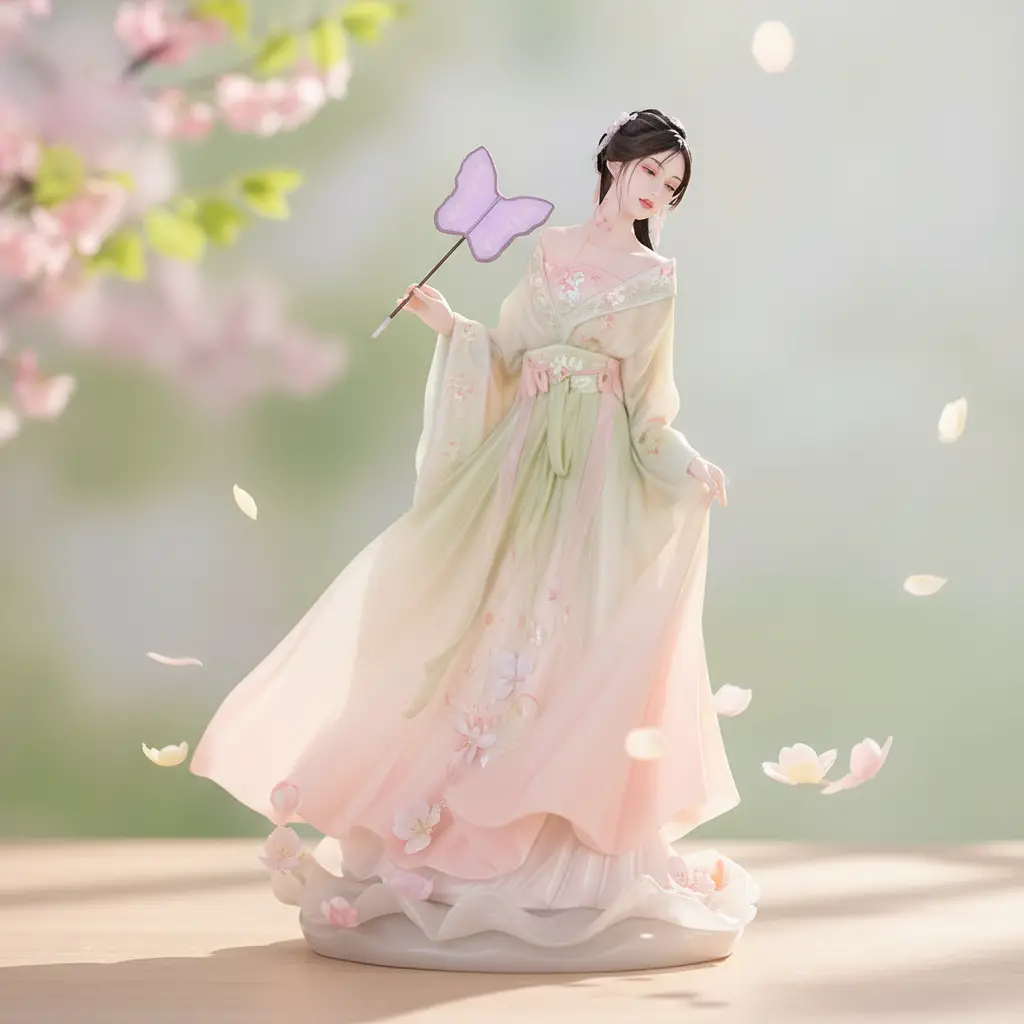 Delicate figurine in a soft spring floral setting