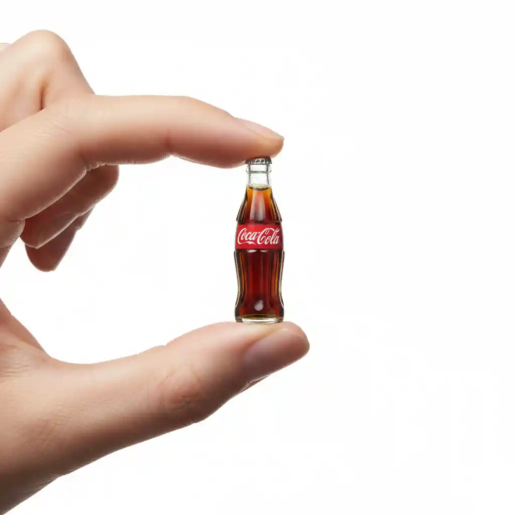 Close up product photo of tiny coke in hand