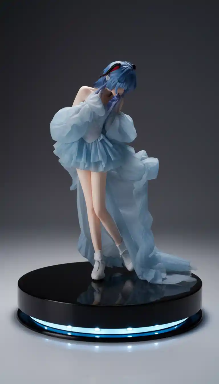 Collectible figurine on glossy pedestal in studio lighting