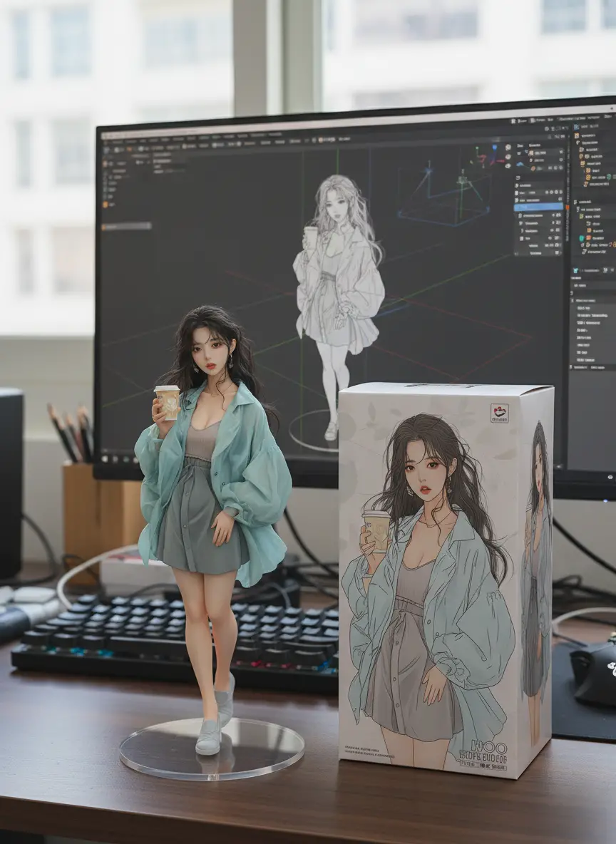 Realistic figurine displayed on a computer desk