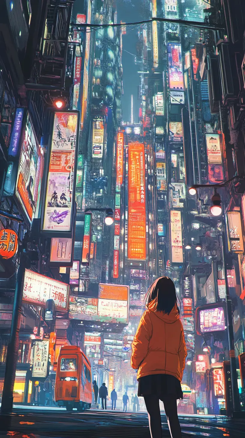 Anime girl in a vibrant futuristic city at night
