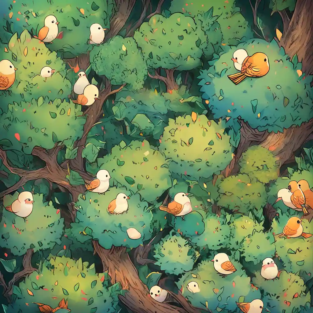 Broccoli On A Forest Floor With Birds Above