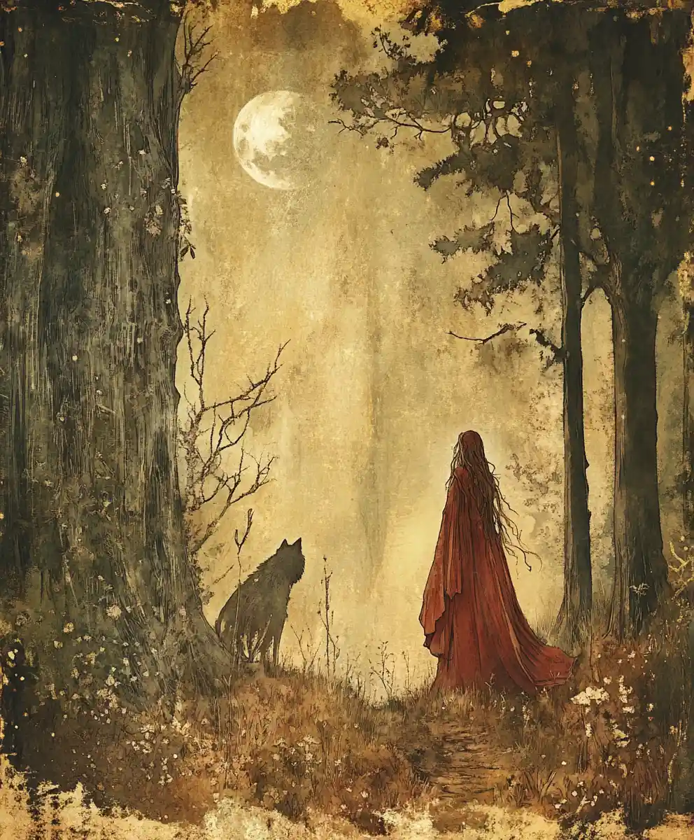 Ancient fairy tale illustration on a worn mystical manuscript