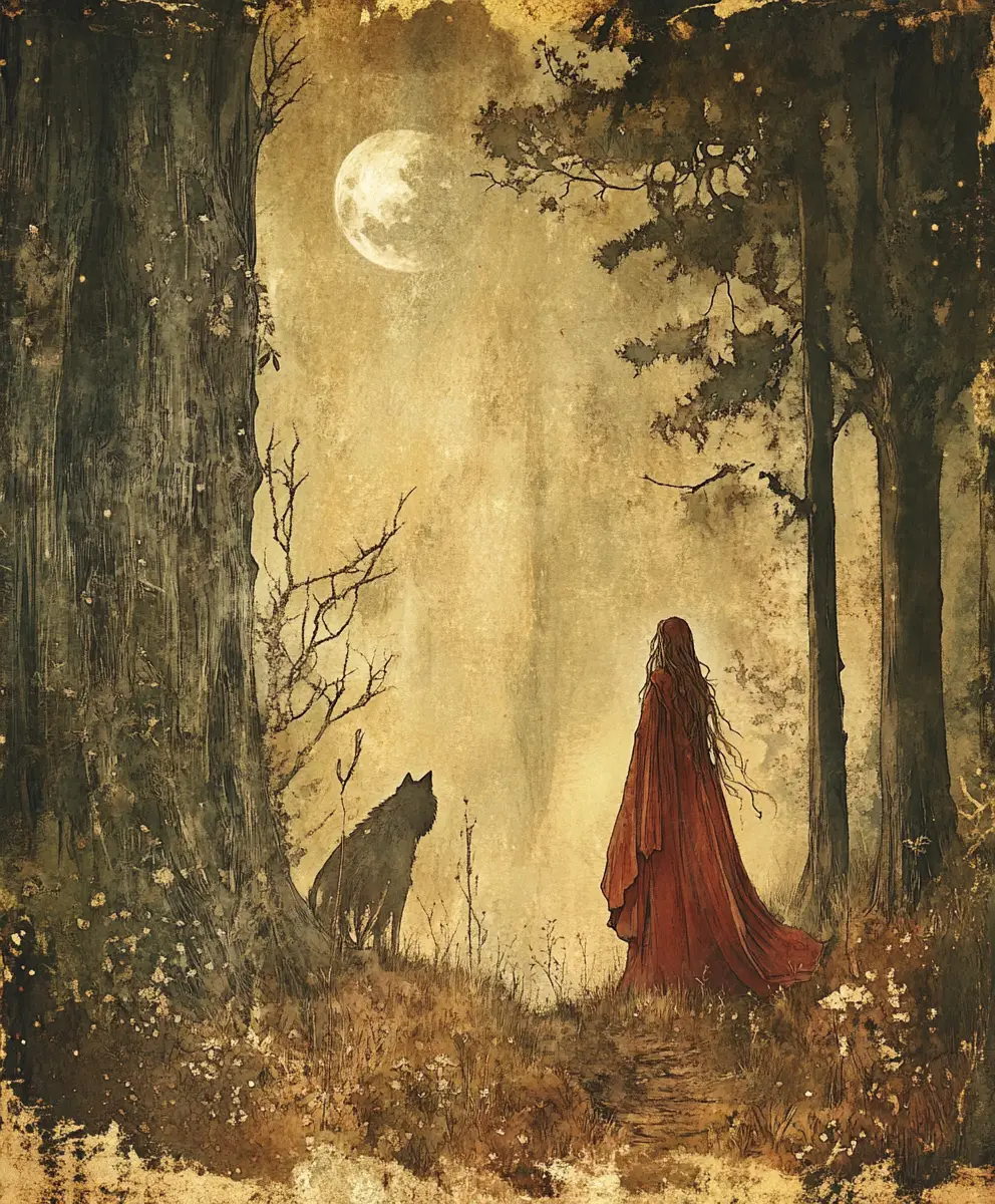 Ancient fairy tale illustration on a worn mystical manuscript