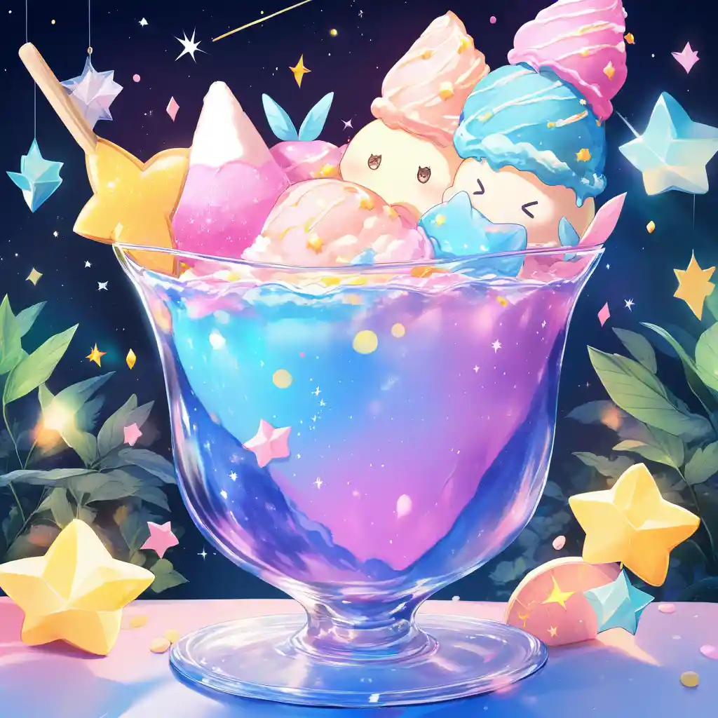 Colorful ice cream cup with plants and stars