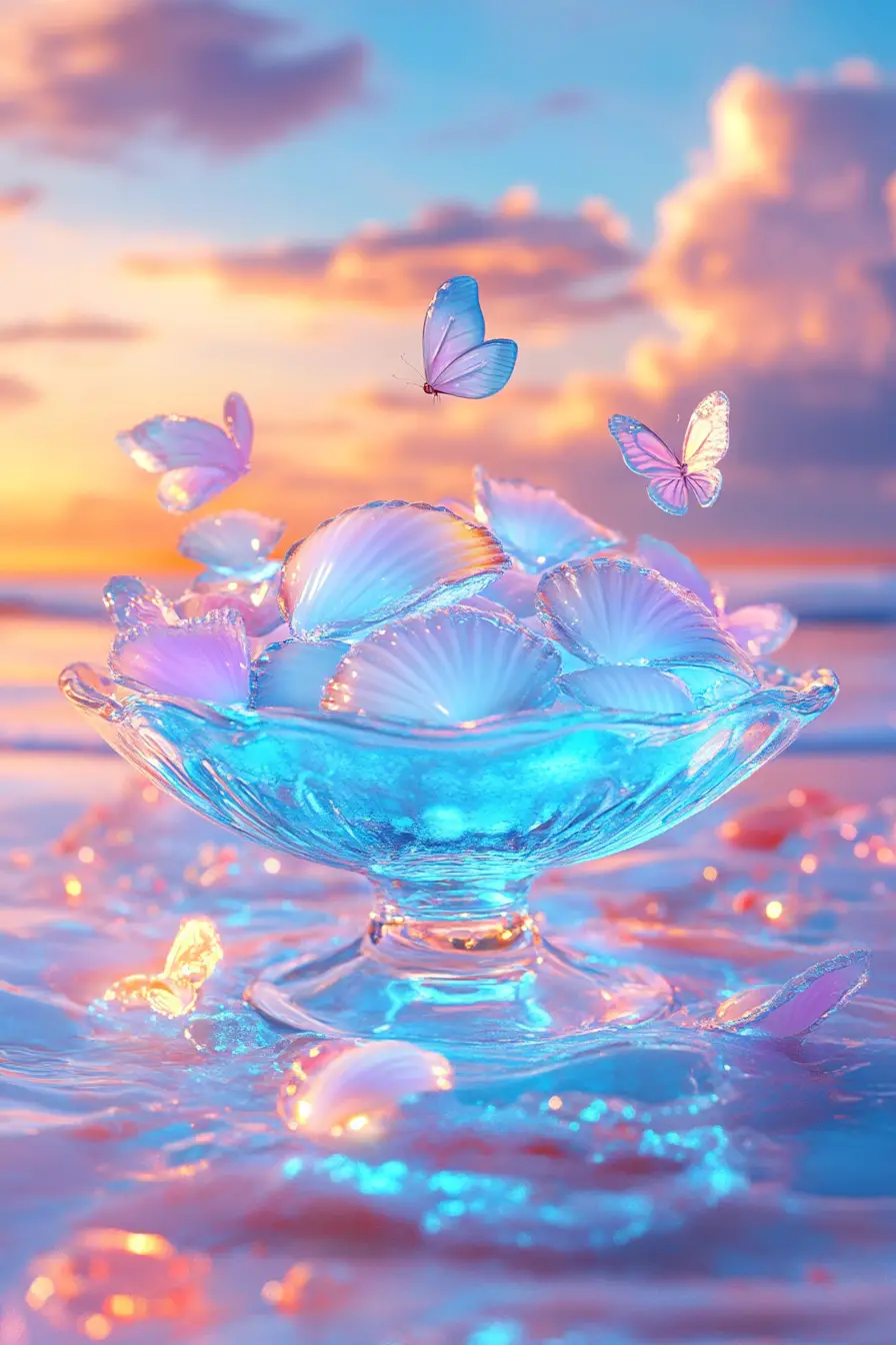 Anime Candy Bowl On Surreal Pink Sand Beach