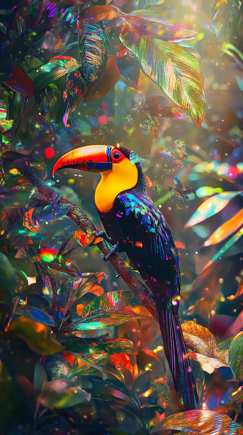 Toucan Resting In Lush Jungle After Rainfall
