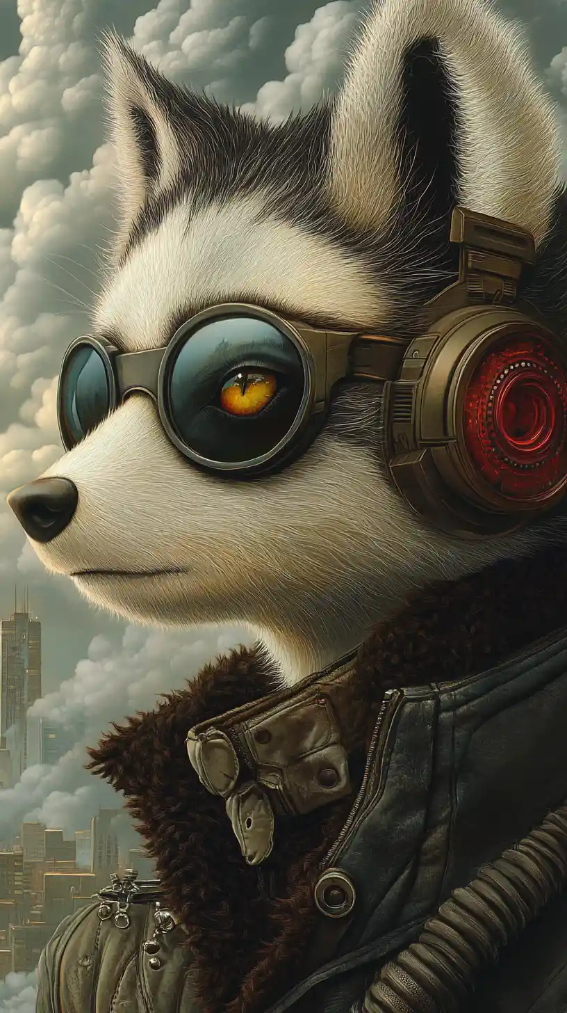 Uomo androgino fantasy in una città distopica avvolta dal fumo
