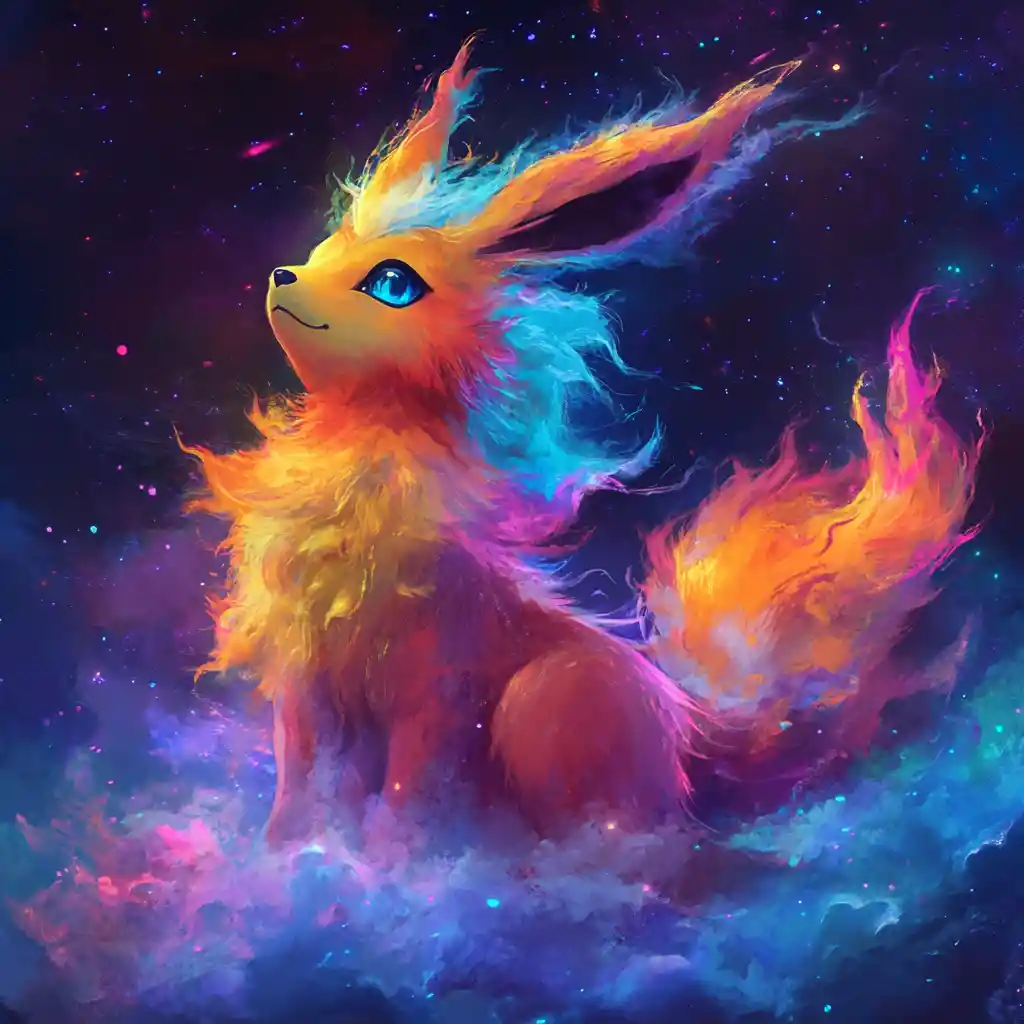 Playful elemental creature in bright neon fantasy illustration