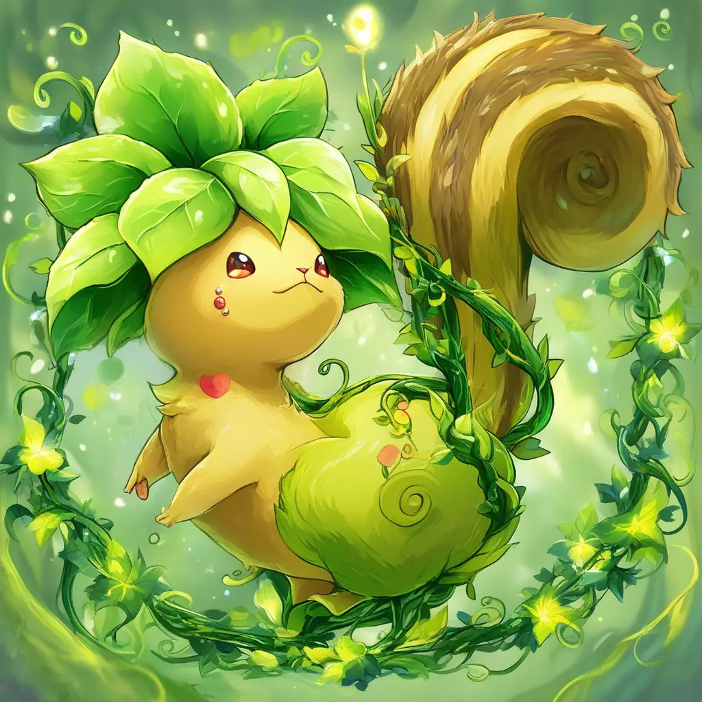 Plant inspired squirrel like pokémon with vibrant vines