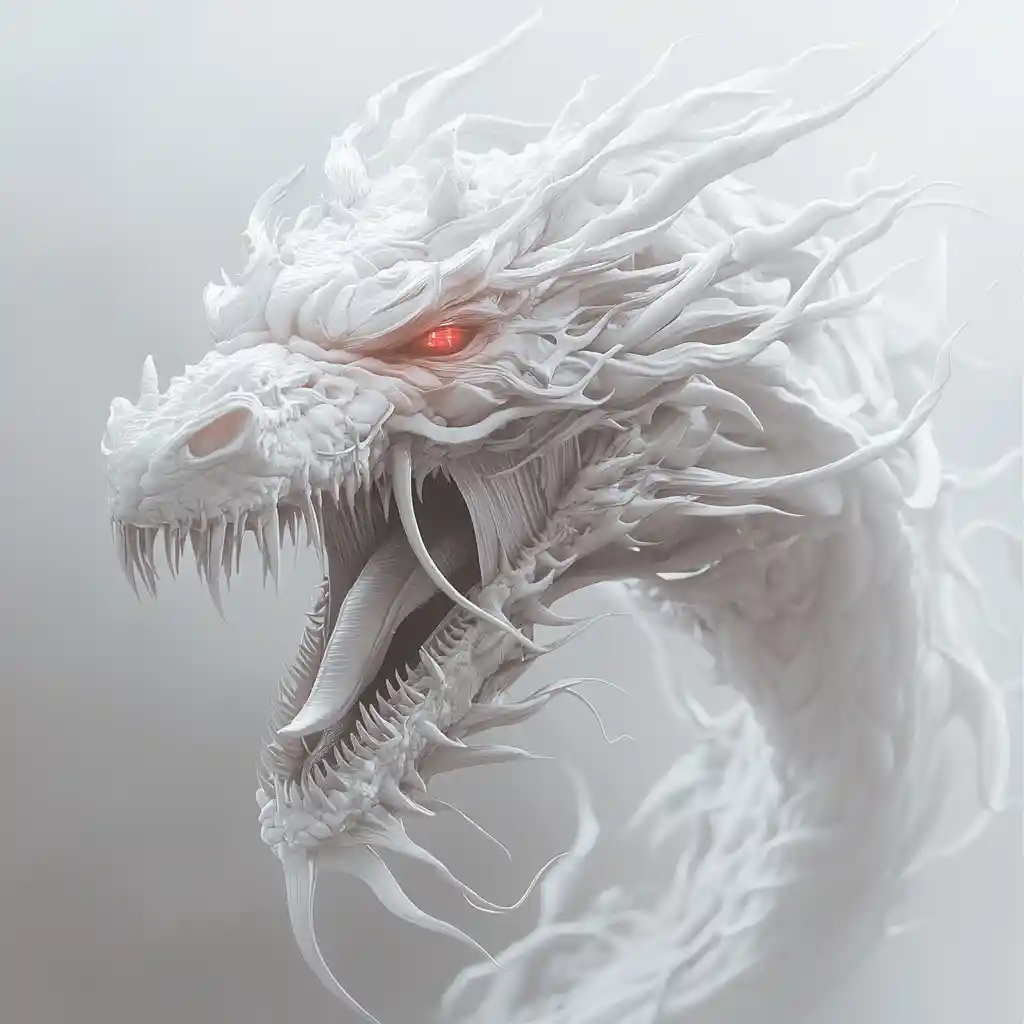 White bone like dragon head with fierce red eyes